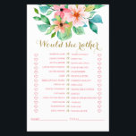 Tropical floral beach bridal shower Game Flyer<br><div class="desc">Who knows the Bride best Bridal "Would she rather" shower game. Tropical Floral Beach design.</div>