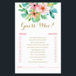 Tropical floral beach bridal shower Game Flyer<br><div class="desc">Who knows the Bride best Bridal "Guess Who? "shower game. Tropical floral beach design.</div>