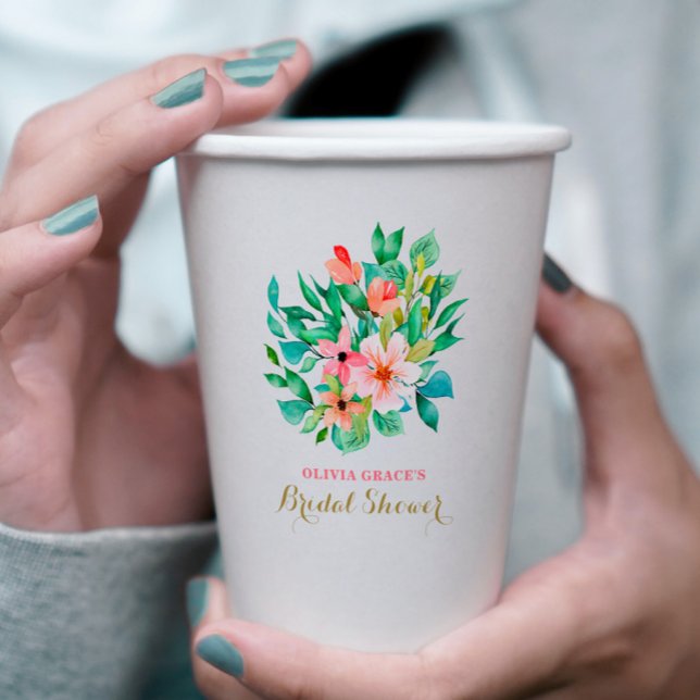 Tropical floral beach bridal shower paper cups (Creator Uploaded)