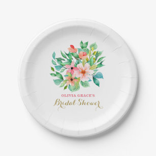 Tropical floral beach bridal shower paper plate