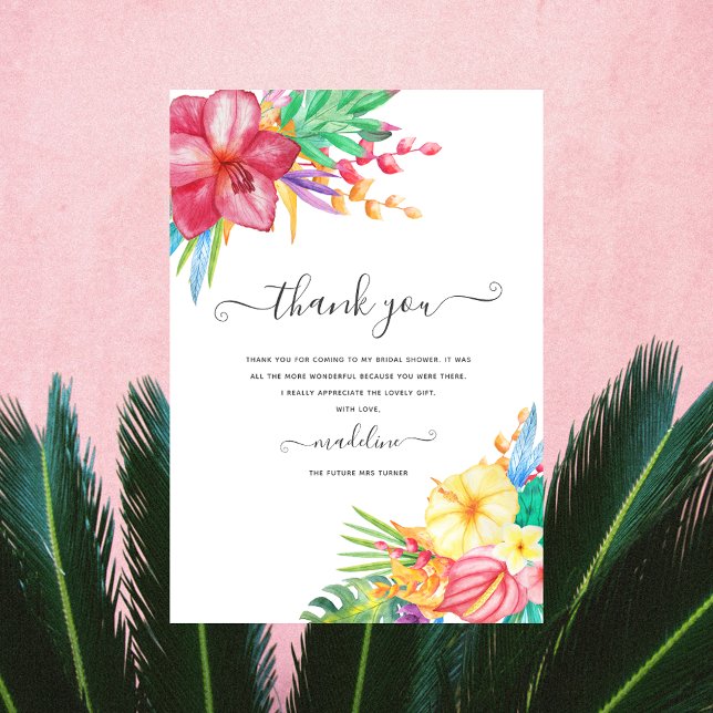 Tropical Floral Beach Bridal Shower Thank You Card (Creator Uploaded)