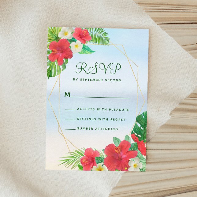 Tropical Floral Beach Gold Wedding RSVP (Creator Uploaded)