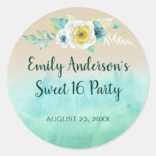 Tropical Floral Beach Sweet 16 Birthday Classic Round Sticker