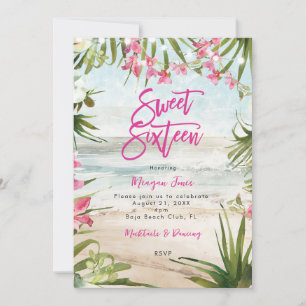 tropical floral beach sweet 16 party invitation