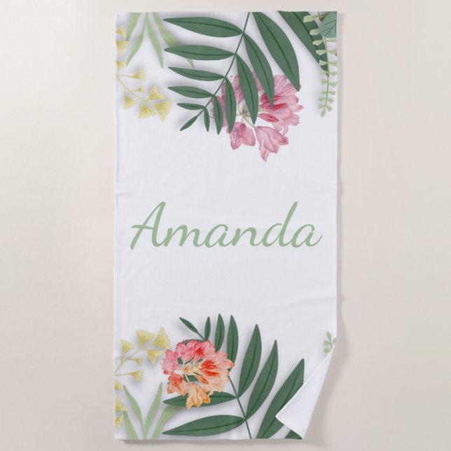 Tropical Floral  Beach Towel (Front)