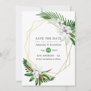 Tropical Floral Beach Wedding Geometric Save The Date