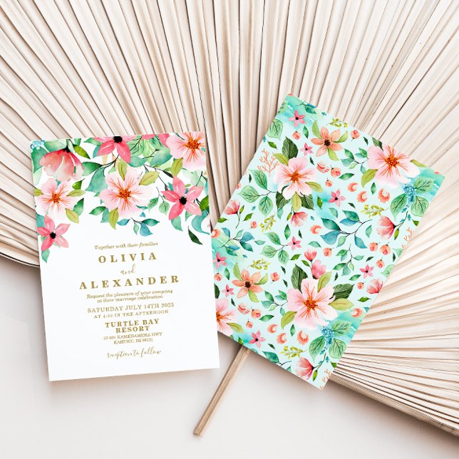 Tropical floral beach wedding Invitation (Creator Uploaded)