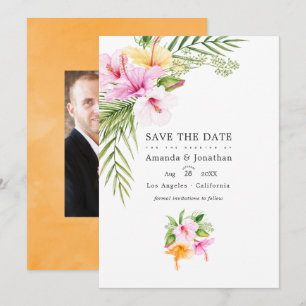 Tropical Floral Beach Wedding Photo Save The Date