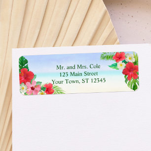 Tropical Floral Beach Wedding Return Address Return Address Label