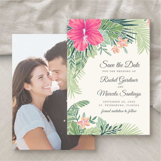 Tropical Floral Beach Wedding Save the Date (Creator Uploaded)