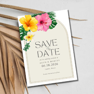Tropical Floral Beach Wedding Save The Date Announcement Postcard