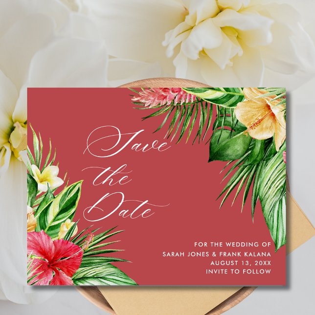 Tropical Floral Beach Wedding Save the Date Announcement Postcard (Tropical Floral Beach Wedding Save the Date Postcard)
