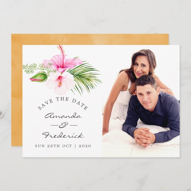 Tropical Floral Beach Wedding Save the Date Invitation (Front/Back)
