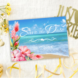 Tropical Floral Beach Wedding Save the Date Invitation