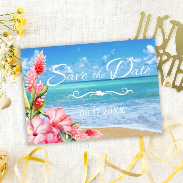Tropical Floral Beach Wedding Save the Date Invitation (Creator Uploaded)