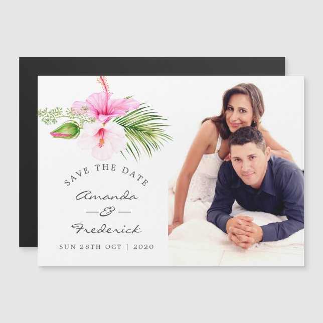 Tropical Floral Beach Wedding Save the Date Magnetic Invitation (Front/Back)