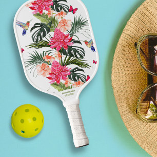 Tropical Floral Bird Butterfly Custom Name Phone # Pickleball Paddle