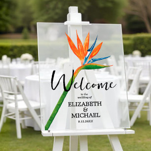Tropical Floral Bird of Paradise Wedding Welcome Acrylic Sign