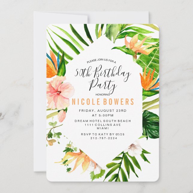 Tropical Floral Birthday Party Invitation (Front)