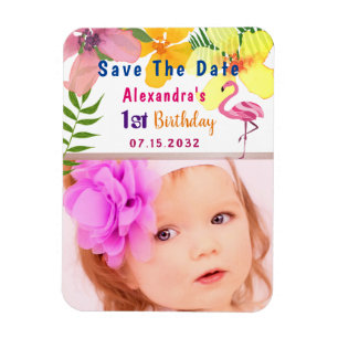 Tropical Floral Birthday Photo Save the Date Magnet