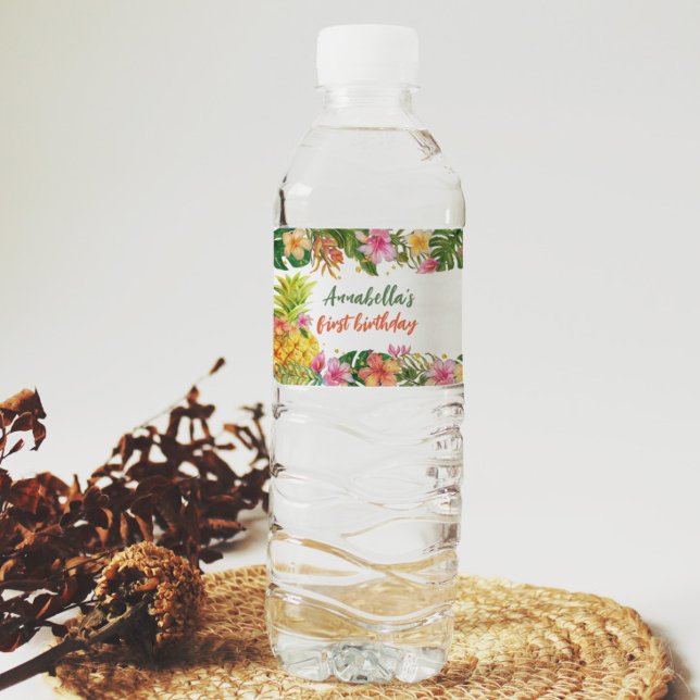 Tropical Floral Birthday Water Bottle Label (Creator Uploaded)
