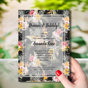 Tropical Floral Black Bridal Shower Invitation