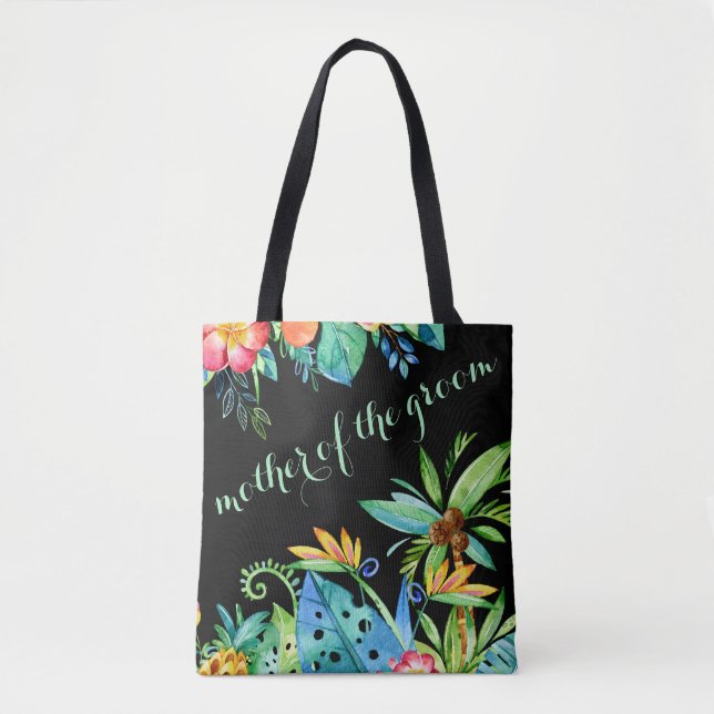 Tropical Floral Black Mother of the Groom Tote Bag (Front)