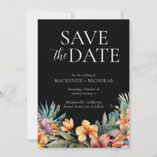 Tropical Floral Black Save the Date Invitation