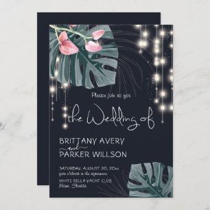 Tropical Floral Blue Wedding Invitation