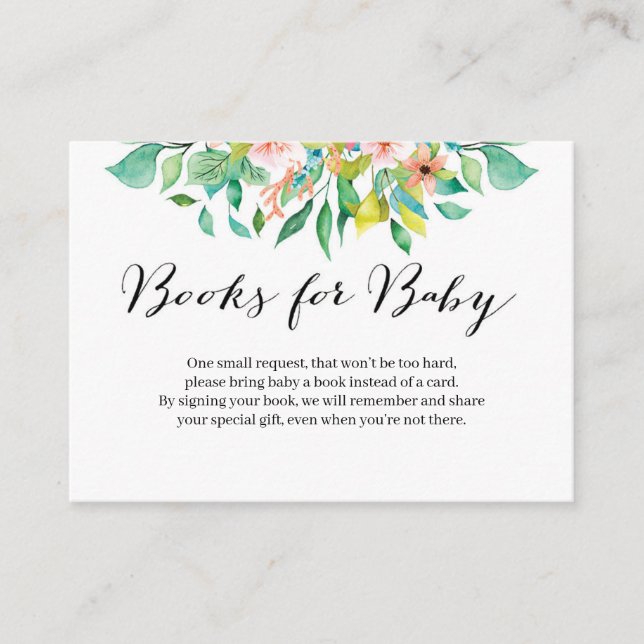 Tropical floral Book Request Baby Shower. Enclosure Card (Front)