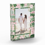 Tropical Floral Border Photo Block<br><div class="desc">This charming photo block features your favourite photo accented with tropical watercolor flowers and greenery on ANY COLOR BACKGROUND and ANY COLOR frame around your photo match your image. CHANGE the date to the current year or you can delete it or add more information. Great as a gift or to...</div>
