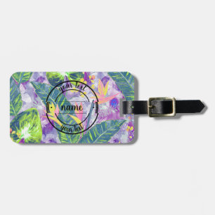 Tropical floral, Botanical, lilac, green, pink, fl Luggage Tag