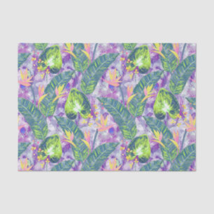 Tropical floral, Botanical, lilac, green, pink, fl Tissue Paper