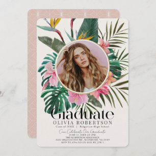 Tropical Floral & Botanical Photo Graduation Invitation