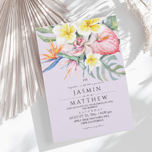 Tropical Floral Botanical Purple Wedding Invitation