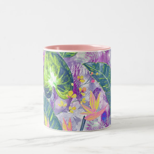 Tropical floral, Botanical Two-Tone Coffee Mug (Center)