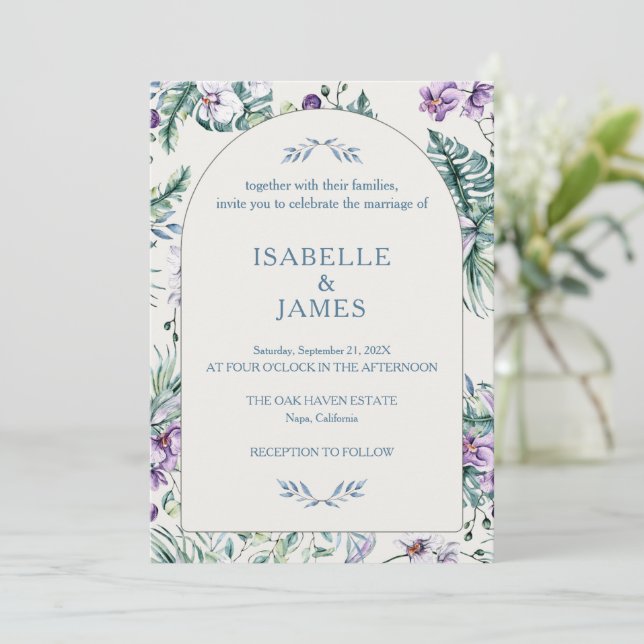 Tropical Floral Botanical Wedding Personalised Invitation (Standing Front)