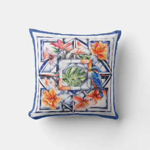 Tropical Floral, Botanical with Bird Cushion