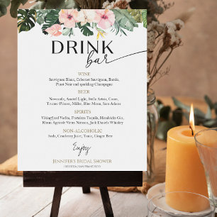 Tropical Floral Bridal Shower Drinks Menu Sign