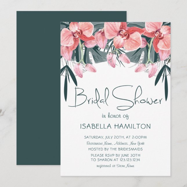 Tropical Floral Bridal Shower Invitation (Front/Back)