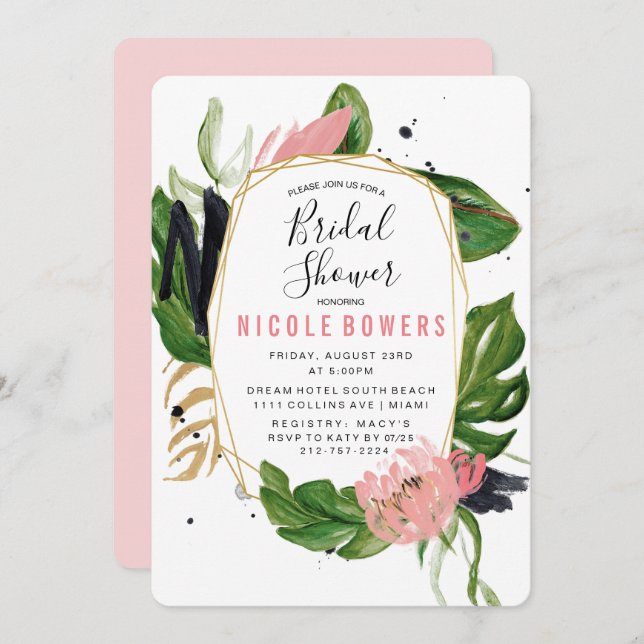 Tropical Floral Bridal Shower Invitation (Front/Back)