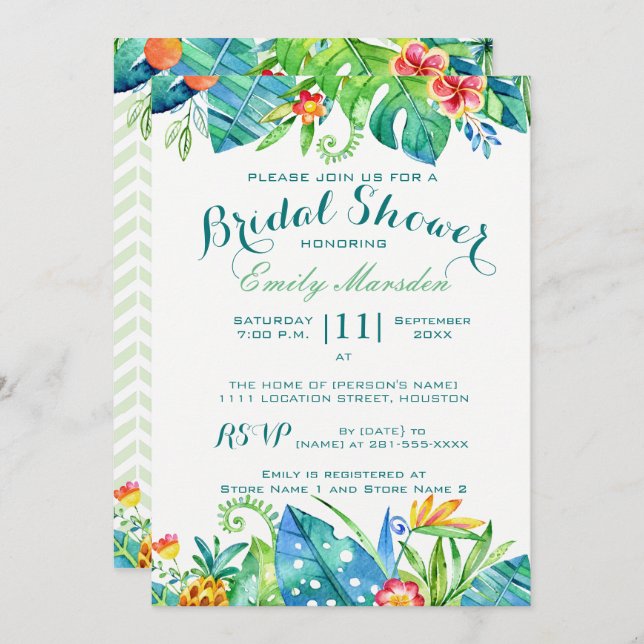 Tropical Floral Bridal Shower Invitation (Front/Back)