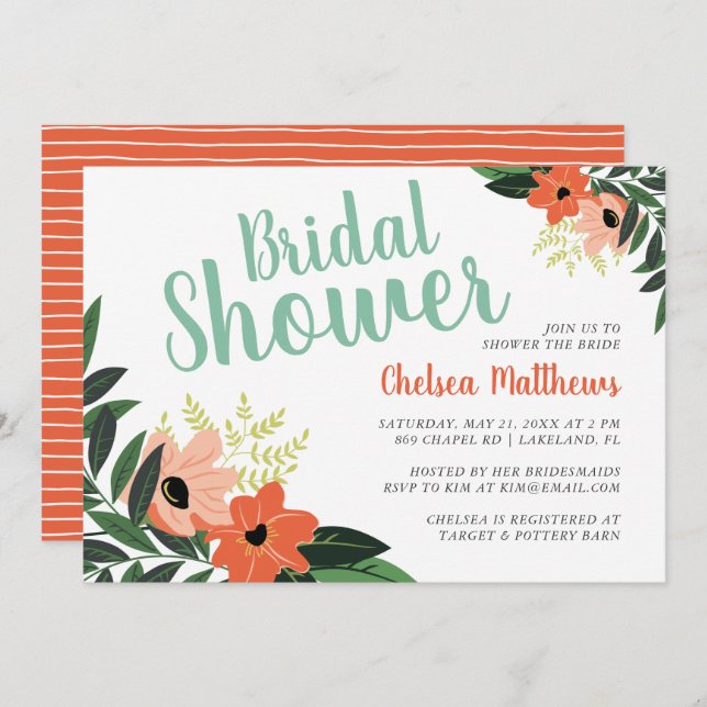 Tropical Floral Bridal Shower Invitation (Front/Back)
