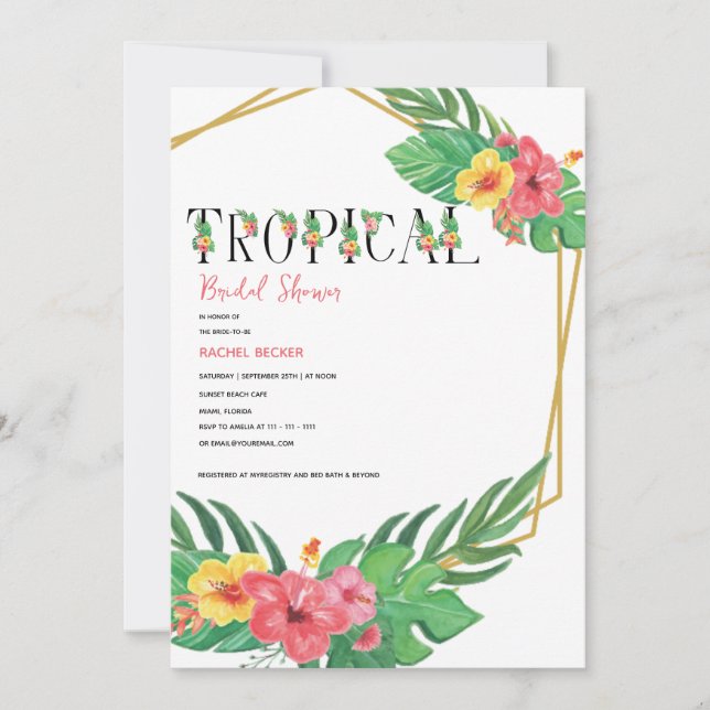 Tropical Floral Bridal Shower Invitation (Front)