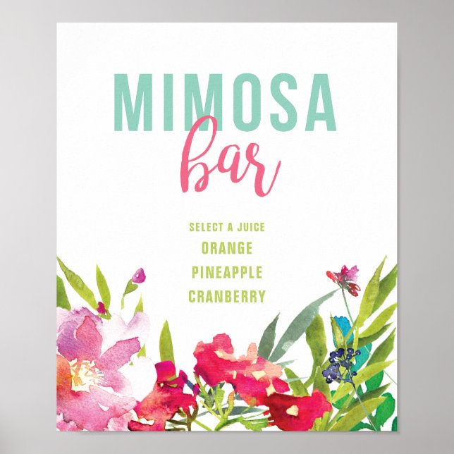 Tropical Floral Bridal Shower Mimosa Bar Sign (Front)