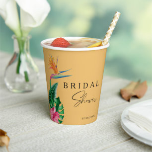 Tropical floral bridal shower paper cups