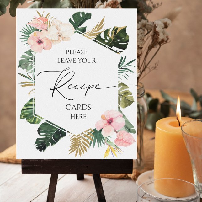 Tropical Floral Bridal Shower Recipe Cards Sign (Creator Uploaded)