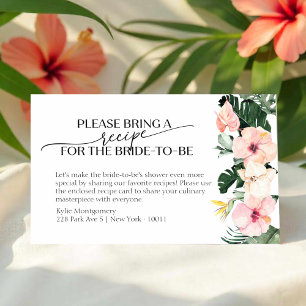 Tropical Floral Bridal Shower Recipe Request Enclosure Card