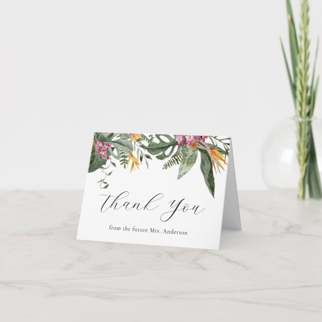 Tropical Floral Bridal Shower Thank You Card (Front)