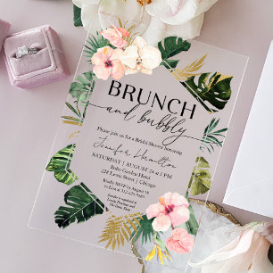 Tropical Floral Brunch and Bubbly Bridal Shower Acrylic Invitations